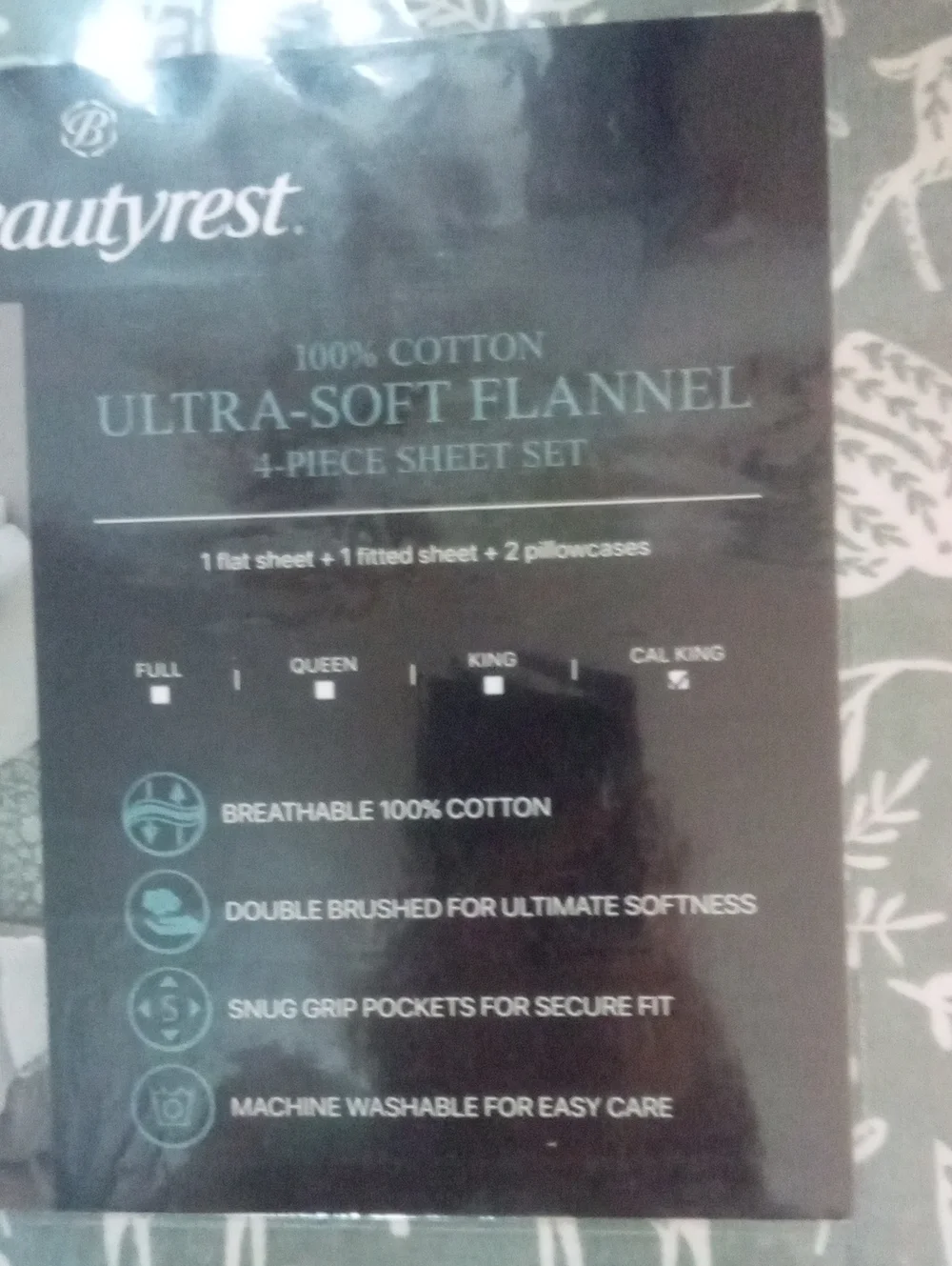 Beautyrest Ultra-Soft Flannel Sheet Set California King NWT $105 Sage Green